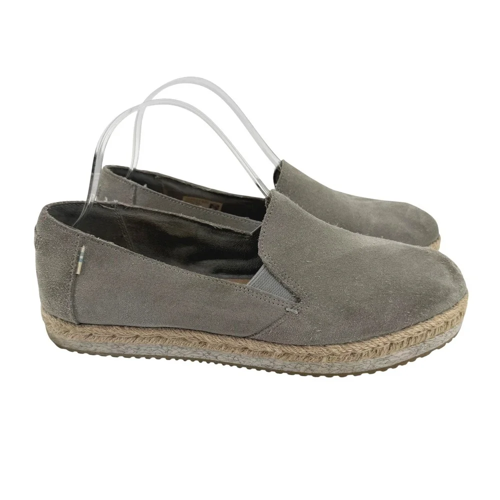 TOMS Womens Grey Suede Rope Alpargata Platform Espadrille Slip On Shoes Size 9.5